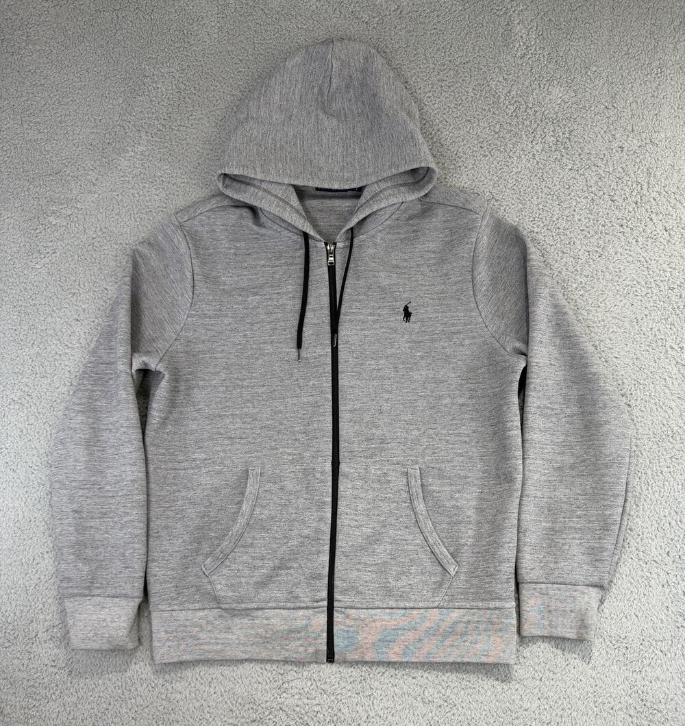 Polo Ralph Lauren Hoodie Mens L Gray Full Zip Fleece Sweatshirt Pony Logo